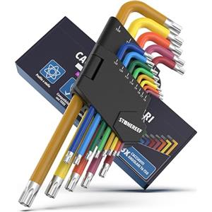 STONE REEF Set di cacciaviti a gomito, 13 pezzi, [T6-T50 mm, sei chiavi rotonde compatibili con viti Torx, multicolore, chiavi a esagono incassato, chiave dinamometrica, estrattore a vite angolare