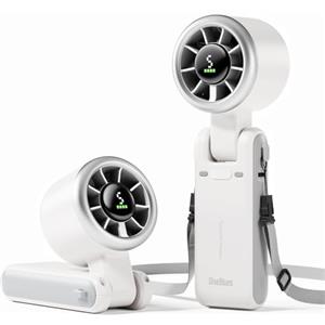 Diveblues Ventilatore Portatile a Mano, Raffreddamento Turbo 10m/s, 5 Velocità, Batteria Ricaricabile, Fino a 12 Ore di Autonomia, Ventilatore da Tavolo e Collo per Esterni, Viaggi, Bianco