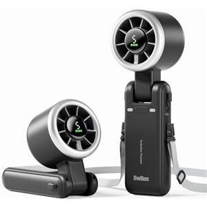 Diveblues Ventilatore Portatile a Mano, Raffreddamento Turbo 10m/s, 5 Velocità, Batteria Ricaricabile, Fino a 12 Ore di Autonomia, Ventilatore da Tavolo e Collo per Esterni, Viaggi, Nero