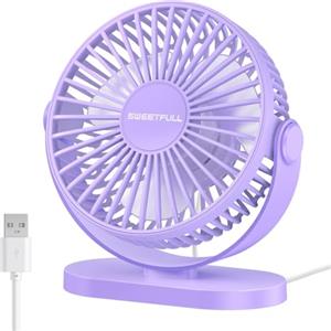 LULUWA Mini Ventilatore da Scrivania USB, Piccolo Silenzioso 3 Velocità Rotazione a 360° Regolabile 12.7 cm Gadget di Raffreddamento da Tavolo per Ufficio su Scrivania (Viola)