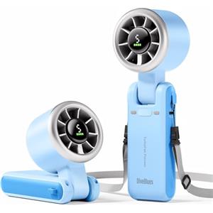 Diveblues Ventilatore Portatile a Mano, Raffreddamento Turbo 10m/s, 5 Velocità, Batteria Ricaricabile, Fino a 12 Ore di Autonomia, Ventilatore da Tavolo e Collo per Esterni, Viaggi, Azzurro