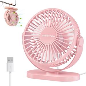 LULUWA Mini Ventilatore da Scrivania USB, Piccolo Silenzioso 3 Velocità Rotazione a 360° Regolabile 12,7 cm Gadget di Raffreddamento da Tavolo per Ufficio su Scrivania (Rosa)