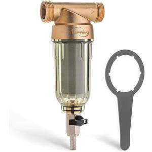 iSpring WSP-100 Filtro per Acqua a Sedimento Centrifugo Riutilizzabile per Tutta la Casa, Prefiltro Lavabile da 100 Micron, G 1" - 3/4", Ottone