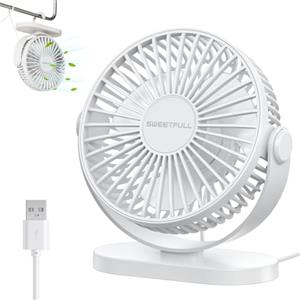 LULUWA Mini Ventilatore da Scrivania USB, Piccolo Silenzioso 3 Velocità Rotazione a 360° Regolabile 12,7 cm Gadget di Raffreddamento da Tavolo per Ufficio su Scrivania (Bianco)
