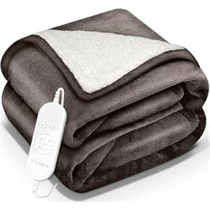 sinnlein® Coperta Elettrica con spegnimento automatico | 9 Livelli di Riscaldamento, Timer, Riscaldamento Rapido, Per Divano, Letto (Marrone chiaro, 180x130cm)