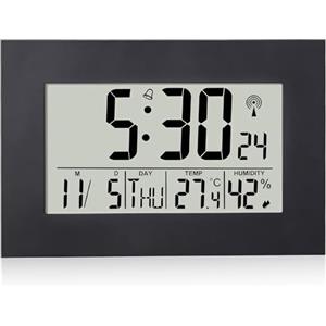 BAIFULAI Orologio da parete digitale con display LCD grande: orologio da parete digitale in ABS con regolazione automatica dell'ora, radiosveglia digitale con temperatura umidità e allarme e funzione