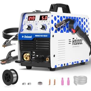 Reboot Saldatrice Multiprocesso 210A 6 in 1 Aggiornata per Alluminio - Gas e Senza gas MIG MAG, Filo Flusso, MMA, Lift TIG, Saldatura a Punto, Pronta per Spool Gun, Display Digitale RBM2100 MAX