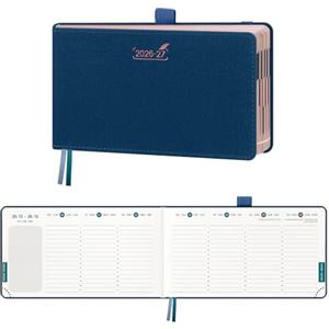 BEZEND Agenda 2026 2027 Settimanale Tascabile, 18 Mesi da Lug.26 a Dic.27, Diario Scuola Piccola 9,4 x 16,7 cm, Formato Orizzontale, Bordo in Oro Rosa, Copertina Rigida in Pelle PU, Blu Prussiano