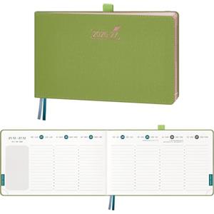 BEZEND Agenda 2026 2027 Settimanale 14 x 23 cm, 18 Mesi da Lug.26 a Dic.27, Diario Scuola, Formato Orizzontale con Portapenne, Bordo in Oro Rosa, Copertina Rigida in Pelle PU, Frutta Verde