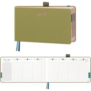 BEZEND Agenda 2026 2027 Settimanale Tascabile, 18 Mesi da Lug.26 a Dic.27, Diario Scuola Piccola 9,4 x 16,7 cm, Formato Orizzontale, Bordo in Oro Rosa, Copertina Rigida in Pelle PU, Mostaza