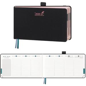 BEZEND Agenda 2026 2027 Settimanale Tascabile, 18 Mesi da Lug.26 a Dic.27, Diario Scuola Piccola 9,4 x 16,7 cm, Formato Orizzontale, Bordo in Oro Rosa, Copertina Rigida in Pelle PU, Nero