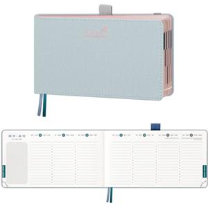 BEZEND Agenda 2026 2027 Settimanale Tascabile, 18 Mesi da Lug.26 a Dic.27, Diario Scuola Piccola 9,4 x 16,7 cm, Formato Orizzontale, Bordo in Oro Rosa, Copertina Rigida in Pelle PU, Grigio-blu