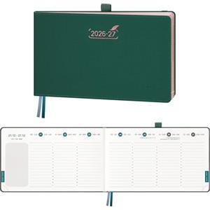 BEZEND Agenda 2026 2027 Settimanale 14 x 23 cm, 18 Mesi da Lug.26 a Dic.27, Diario Scuola, Formato Orizzontale con Portapenne, Bordo in Oro Rosa, Copertina Rigida in Pelle PU, Verde Foresta