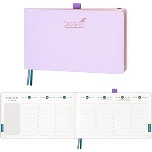 BEZEND Agenda 2026 2027 Settimanale 14 x 23 cm, 18 Mesi da Lug.26 a Dic.27, Diario Scuola, Formato Orizzontale con Portapenne, Bordo in Oro Rosa, Copertina Rigida in Pelle PU, Lila