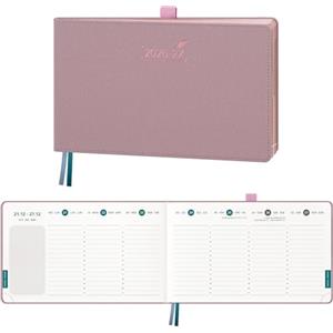 BEZEND Agenda 2026 2027 Settimanale 14 x 23 cm, 18 Mesi da Lug.26 a Dic.27, Diario Scuola, Formato Orizzontale con Portapenne, Bordo in Oro Rosa, Copertina Rigida in Pelle PU, Rosa