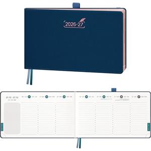 BEZEND Agenda 2026 2027 Settimanale 14 x 23 cm, 18 Mesi da Lug.26 a Dic.27, Diario Scuola, Formato Orizzontale con Portapenne, Bordo in Oro Rosa, Copertina Rigida in Pelle PU, Blu Prussiano