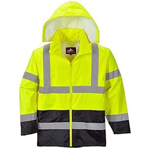 Portwest Hi-Vis Classic H443 Giacca Anti Pioggia Alta Visibilità Giallo/Nero 4XL con Cuciture Nastrate e Banda Riflettente