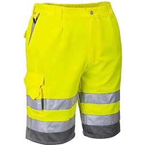 Portwest Bermuda Estivi Alta Visibilità Giallo/Grigio in Poliestere-Cotone, Taglia XXL