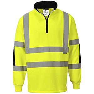 Portwest B308 Felpa Rugby Xenon Giallo XXXL - Comoda, con Banda Riflettente e Zip Centrale