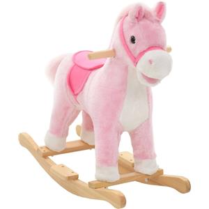 vidaXL Cavallo a Dondolo in Peluche Rosa 65x32x58 cm - Giocattolo Confortevole per Bambini