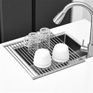 KitchenRaku Scolapiatti da Appoggio | Tappetino Pieghevole per il Lavandino in Cucina | Acciaio Inox 304 / Silicone | Scolapiatti per il Lavello della Cucina,Grigio, 43x40cm