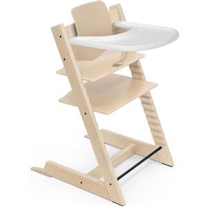 Stokke Seggiolone Stokke Tripp Trapp (Natural) con vassoio Stokke (White) - Include sedia Tripp Trapp e Baby Set 2 per bambini da 6 a 36 mesi - Regolabile e facile da pulire