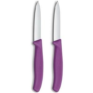 Victorinox Swiss Classic, Set di coltelli per pelare e verdure, 2 pezzi, Lama extra-affilata, Bordo dritto per tagli precisi, 8 cm, Acciaio inossidabile, Viola