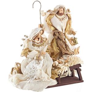 Andrea Bizzotto Natività Sacra Famiglia Fastosa Champagne H38 cm