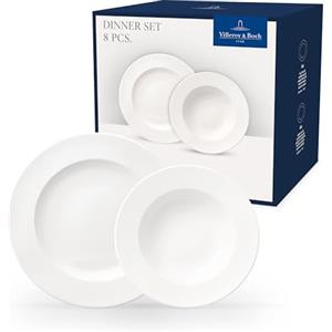 Villeroy & Boch - for Me Dinner Set 8 Pezzi Bianco, Lavabile in Lavastoviglie, Adatto per Microonde, Piatto, Set di Stoviglie, Servizio Piatti 4 Persone, Porcellana Premium