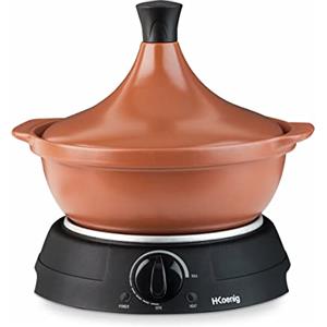 H.Koenig TAJ3 Pentola per Tagine/Couscous, 3L, Temperatura regolabile, Terracotta, 300W