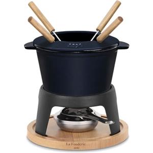 La Fonderie 1890 Set Fonduta Mont D'ARBOIS in Ghisa Smaltata Blu per 4 Persone, Capacità 1,2L