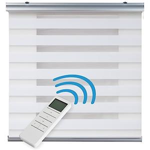 STORESDECO Tenda motorizzata Giorno e Notte Plus, Tenda a rullo a doppio velo con motore e comando. Tende motorizzate automatiche con batteria. Finiture in alluminio premium STORESDECO | Bianco, 100 x250cm