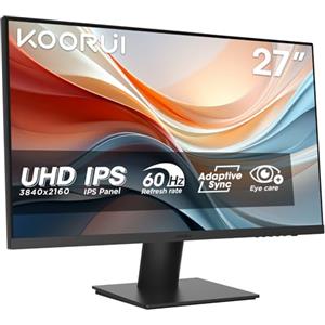 KOORUI N07 Monitor 27 Pollici, 4K UHD (3840 * 2160), IPS 60Hz HDR10 Adaptive Sync, 2X HDMI 2.0 e DisplayPort 1.4, VESA 100 * 100mm, Cura degli occhi