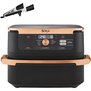 Ninja Foodi FlexDrawer, Friggitrice ad Aria, Doppia Zona, Separatore Rimovibile, Cassetto da 10.4L, 7 in 1, Componenti Antiaderenti Lavabili in Lavastoviglie, Nero/Rame, AF500EUCP