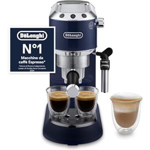De'Longhi De'Longhi Dedica Style - Perfetto Macchina da Caffè Espresso, Compatibile con Cialde ESE, Montalatte Manuale per Cappuccino, Pannello di Controllo con Pulsanti, Larghezza 15 cm, Blu (EC685.BL)
