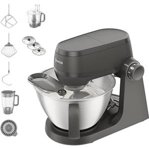 Kenwood Multi Tasker - Impastatrice Planetaria Multifunzionale con accessorio Frullatore, Robot Cucina e spremi agrumi, 1.7kg di Impasto Pane e Pizza, Paraschizzi con Misurino, Grigia (KHC30.050GY)