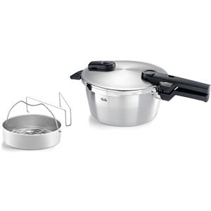 Fissler Vitaquick Grande Pentola a Pressione Grande da 3.5 L, con Diametro da 22 cm, Inserto, Pentola a Vapore in Acciaio Inox, 2 Livelli di Cottura, Prodotto in Germania per Piani Cottura a Induzione