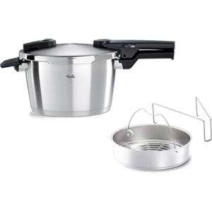 Fissler Vitaquick Grande Pentola a Pressione Grande da 4.5 L, con Diametro da 22 cm, Inserto, Pentola a Vapore in Acciaio Inox, 2 Livelli di Cottura, Prodotto in Germania per Piani Cottura a Induzione