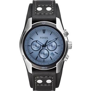Fossil Orologio Coachman da uomo, movimento cronografo al quarzo, cassa in acciaio inossidabile argentato da 45 mm con cinturino in vera pelle, CH2564, Blu