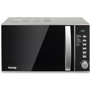 H.Koenig Forno a microonde compatto 20L VIO2, piatto girevole da 24,5 cm, multifunzione programmabile, 6 livelli di riscaldamento, Defrost e Express, timer da 60 minuti, nero effetto specchio,700W