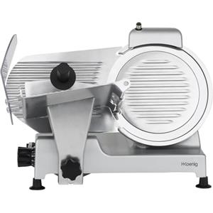 H.Koenig MSX250 Affettatrice elettrica professionale, affettatrice per prosciutto, lama da 25 cm, taglio regolabile 0-12 mm, affilatoio integrato, ampia superficie di taglio, 282 giri/min - Argento