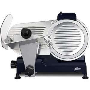 H.Koenig MSX256 Affettatrice elettrica professionale, lama da 25 cm, taglio regolabile 0-12 mm, affilatoio integrato, ampia superficie di taglio, 282 giri/min - Blu notte