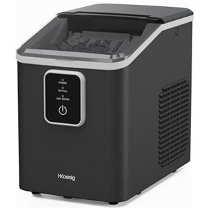 H.Koenig Macchina per il ghiaccio KUB12, 12 kg in 24 ore, compatta, silenziosa, portatile, serbatoio da 1L, cubetti pronti in 6 minuti, paletta per il ghiaccio
