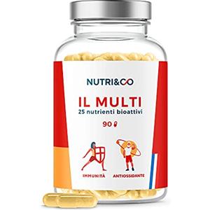 NUTRI & CO Multivitaminico Multiminerale - 25 Vitamine e Minerali con Vitamina A B C D3 E K2, Zinco, Magnesio, Coenzima Q10 - Integratore Multivitaminico Completo per Uomo e Donna - 90 Capsule