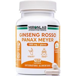 MironLab Ginseng Rosso Coreano - Radice 1000 mg - Energia, Anti Stress & Concentrazione - 120 Capsule / 2 Mesi - Integratore Naturale : 100% Estratto Panax Meyer - Ginsenosidi 12,5 mg -MIRONLAB