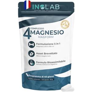 inolab LABORATOIRE INOLAB Magnesio Completo 1980mg + B6 | 4 Forme Sinergiche: Magnesio Bisglicinato, Malato, Vegetale, Taurina Chelata | Alta Assimilazione e Tolleranza | 120 Capsule Senza Magnesio Marino