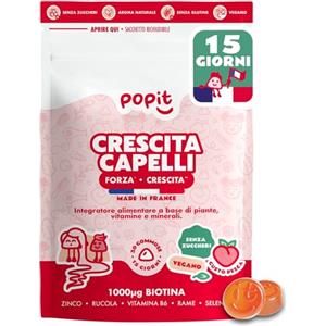 POP IT Orsetti Gommosi Capelli & Unghie - Crescita Rapida & Riduce la Caduta - Biotina, Zinco, Selenio - Vegano, Senza Zuccheri, Gusto Pesca, Made in Francia - 30 Unità - Hair Vitamins per Capelli