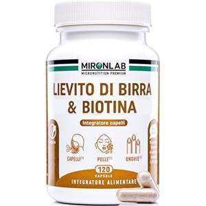 MironLab Lievito di Birra - Alto Dosaggio : 1640mg - Arricchito di Biotina Vitamine e Minerali - Integratore crescita capelli e Bellezza pelle e unghie - 120 Capsule : 1 mese - MIRONLAB