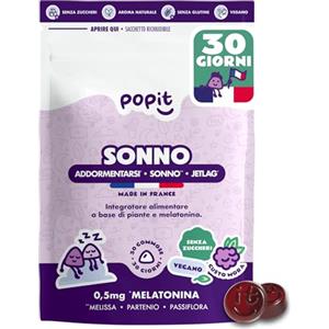 POP IT Caramelle Melatonina per Dormire - Addormentamento Rapido e Sonno Profondo - Caramelle Gommose Melatonina, Camomilla e Melissa - Vegano, Senza Zuccheri, Gusto Mora, Made in Francia - 30 Pz