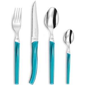 Lou Laguiole Pradel Essentiel - Set di 24 posate per 6 persone - Rising Sun - Acciaio 18/0 - Finitura Standard - Blu turchese